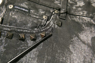 Gray Embellished Cotton Skinny Denim Jeans