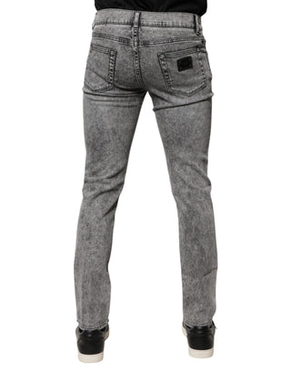 Jeans ajustados de mezclilla con placa de logo gris de algodón