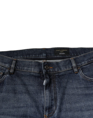 Dark Blue Cotton Logo Skinny Denim Jeans