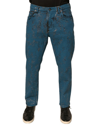Jeans ajustados de mezclilla azul con logo y algodón elástico