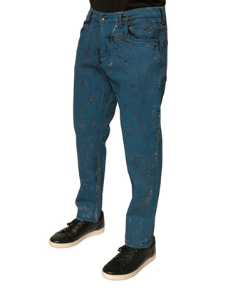 Jeans ajustados de mezclilla azul con logo y algodón elástico