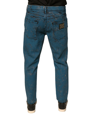 Jeans ajustados de mezclilla azul con logo y algodón elástico