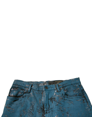 Jeans ajustados de mezclilla azul con logo y algodón elástico