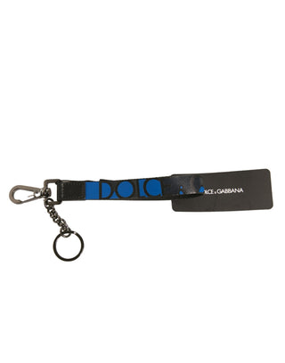 Llavero porta llaves de poliéster azul con logo y latón plateado