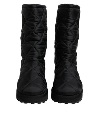 Schwarze, wattierte Winterstiefel aus Polyester, wadenhoch