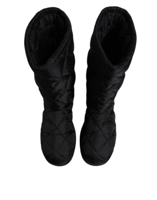 Schwarze, wattierte Winterstiefel aus Polyester, wadenhoch