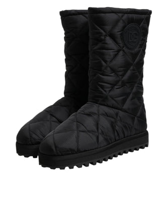 Schwarze, wattierte Winterstiefel aus Polyester, wadenhoch