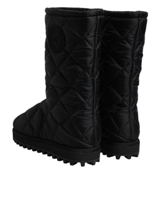 Schwarze, wattierte Winterstiefel aus Polyester, wadenhoch