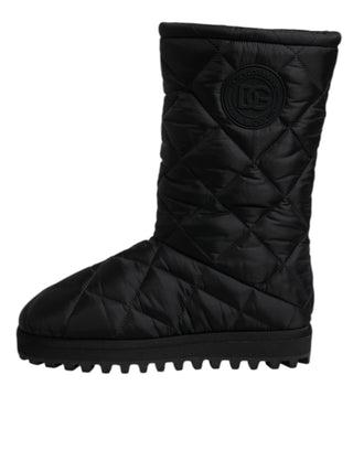 Schwarze, wattierte Winterstiefel aus Polyester, wadenhoch