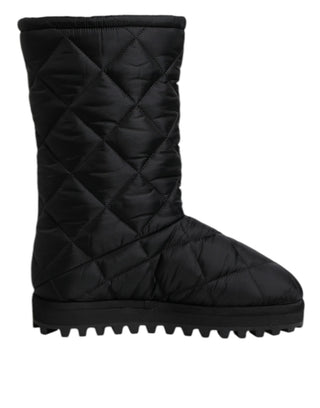 Schwarze, wattierte Winterstiefel aus Polyester, wadenhoch