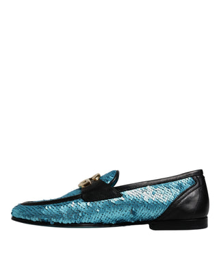 Mocasines formales azulados con lentejuelas  