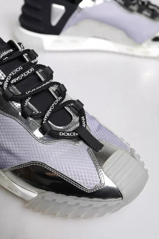 Silver Black Nylon NS1 Low Top Sneakers Shoes