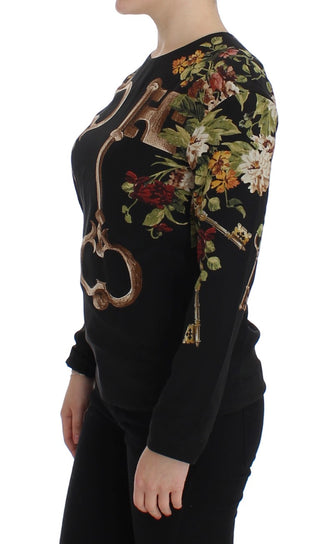Blusa de Seda Negra con Estampado Floral de Llave