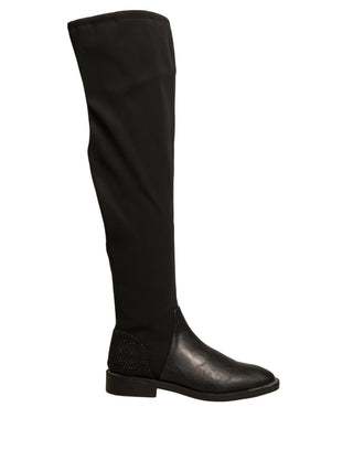 Botas altas planas de cuero y ante negro