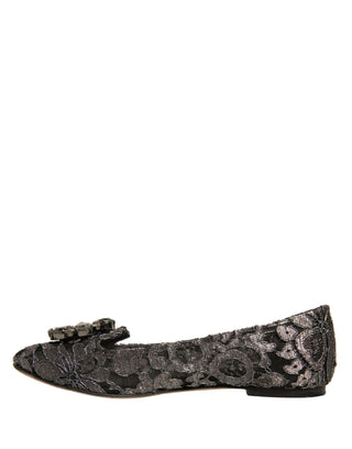 Mocasines planos de ballet con cristales plateados y cordones