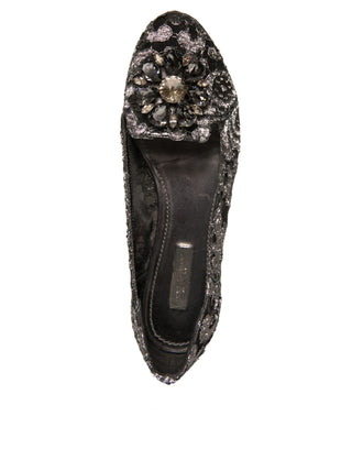 Mocasines planos de ballet con cristales plateados y cordones