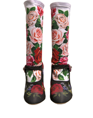 Schwarze Socken mit Blumenmuster Kristallstiefel Jerseystiefel