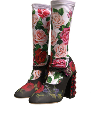 Schwarze Socken mit Blumenmuster Kristallstiefel Jerseystiefel