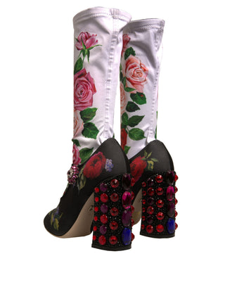 Schwarze Socken mit Blumenmuster Kristallstiefel Jerseystiefel