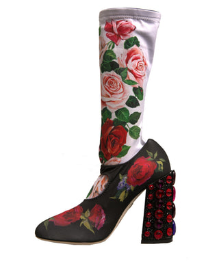 Schwarze Socken mit Blumenmuster Kristallstiefel Jerseystiefel
