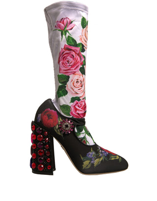Schwarze Socken mit Blumenmuster Kristallstiefel Jerseystiefel
