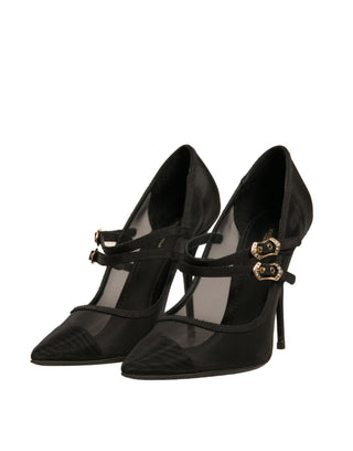 Schwarze Mesh Mary Jane High Heels Pumps Schuhe
