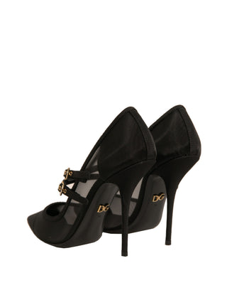 Schwarze Mesh Mary Jane High Heels Pumps Schuhe