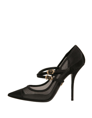 Schwarze Mesh Mary Jane High Heels Pumps Schuhe