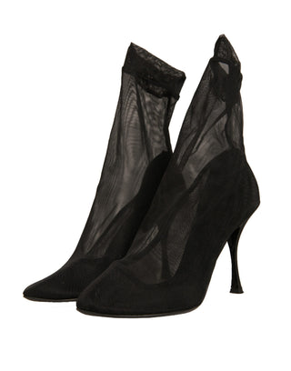Botas con tacón estilo calcetín de malla de seda negra