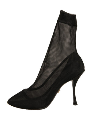 Botas con tacón estilo calcetín de malla de seda negra