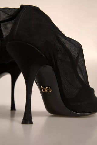 Botas con tacón estilo calcetín de malla de seda negra