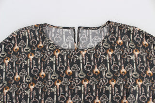 Blusa de Seda Gris con Estampado de Llave Dorada