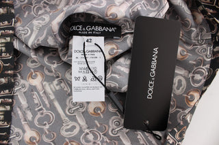 Blusa de Seda Gris con Estampado de Llave Dorada