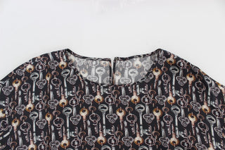 Grau-Goldener Schlüssel-Print Seidenbluse T-Shirt