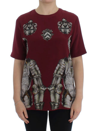 Blusa de Seda Roja con Estampado de Caballero