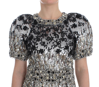 Vestido Hecho a Mano de Cristal Plateado