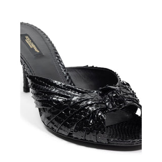 Schwarze Plateau-Sandalen in Schlangenlederoptik