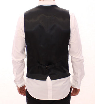 Gray Striped Wool Single Breasted Vest