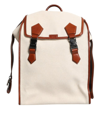 Mochila de viaje beige y marrón de lona y cuero EDGE para hombre