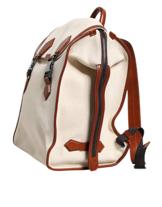 Mochila de viaje beige y marrón de lona y cuero EDGE para hombre