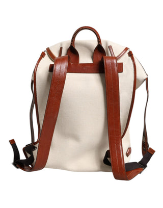 Mochila de viaje beige y marrón de lona y cuero EDGE para hombre