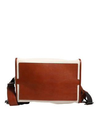 Mochila de viaje beige y marrón de lona y cuero EDGE para hombre