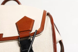 Mochila de viaje beige y marrón de lona y cuero EDGE para hombre