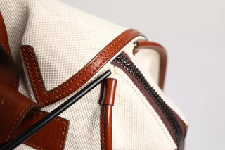 Mochila de viaje beige y marrón de lona y cuero EDGE para hombre