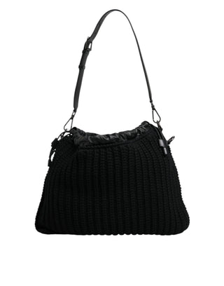 Bolso de hombro negro de cuero con cachemira tejido