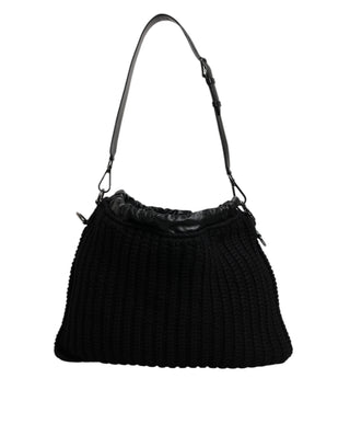 Bolso de hombro negro de cuero con cachemira tejido