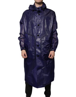 Chaqueta impermeable para hombre con capucha de algodón azul oscuro  