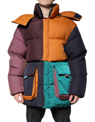 Gesteppte Kapuzen-Pufferjacke in Multicolor