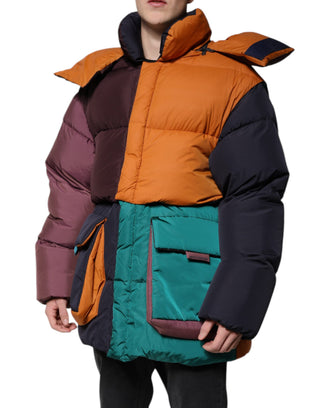 Gesteppte Kapuzen-Pufferjacke in Multicolor