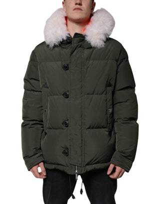 Chaqueta con capucha, mangas largas y forro de piel de oveja verde  